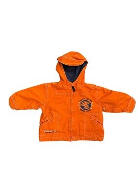 Y2K Baby Headquarters Pilot Jacket 12M Orange Hooded Airplane Zip Up Jacket